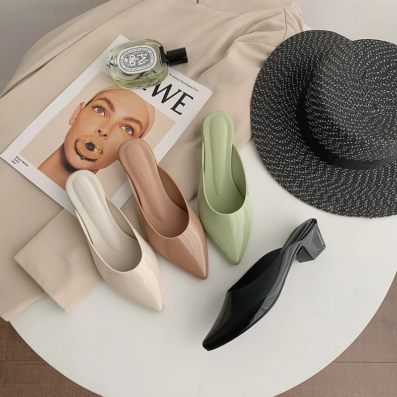 Женские пляжные шлепанцы из ПВХ с острым носком и вырезами|Тапочки| |