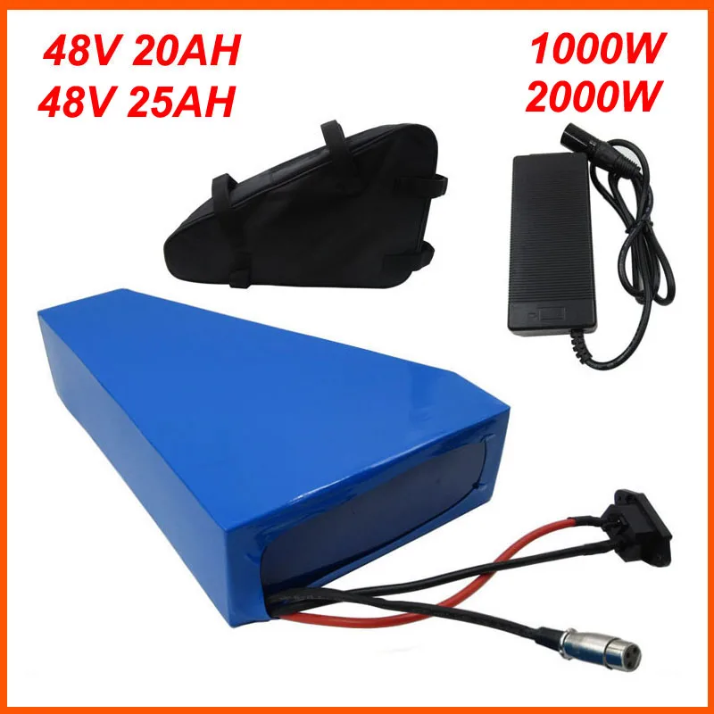 

1000W 13S 48V 20AH Lithium Triangle 18650 Battery Pack 2000W 48 Volt 25AH Scooter Ebike Bicycle Bateria Akku 54.6V 2A Charger