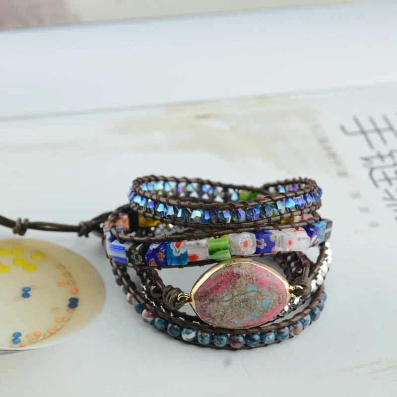 

Lucky Sun Flower Bracelet Yoga Spiritual Romantic Bracelet Fashion Boho Armbander Blue Glass & Natural Stones Charm