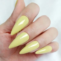 24pcs shiny yellow manicure false nails long stiletto fake nails tip for design diy press on lady fingernail art