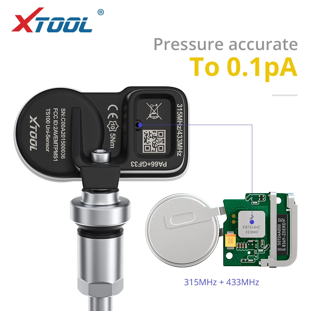 XTOOL TS100 датчик давления в шинах 433 МГц 315 металлическое газовое сопло работает с TP150