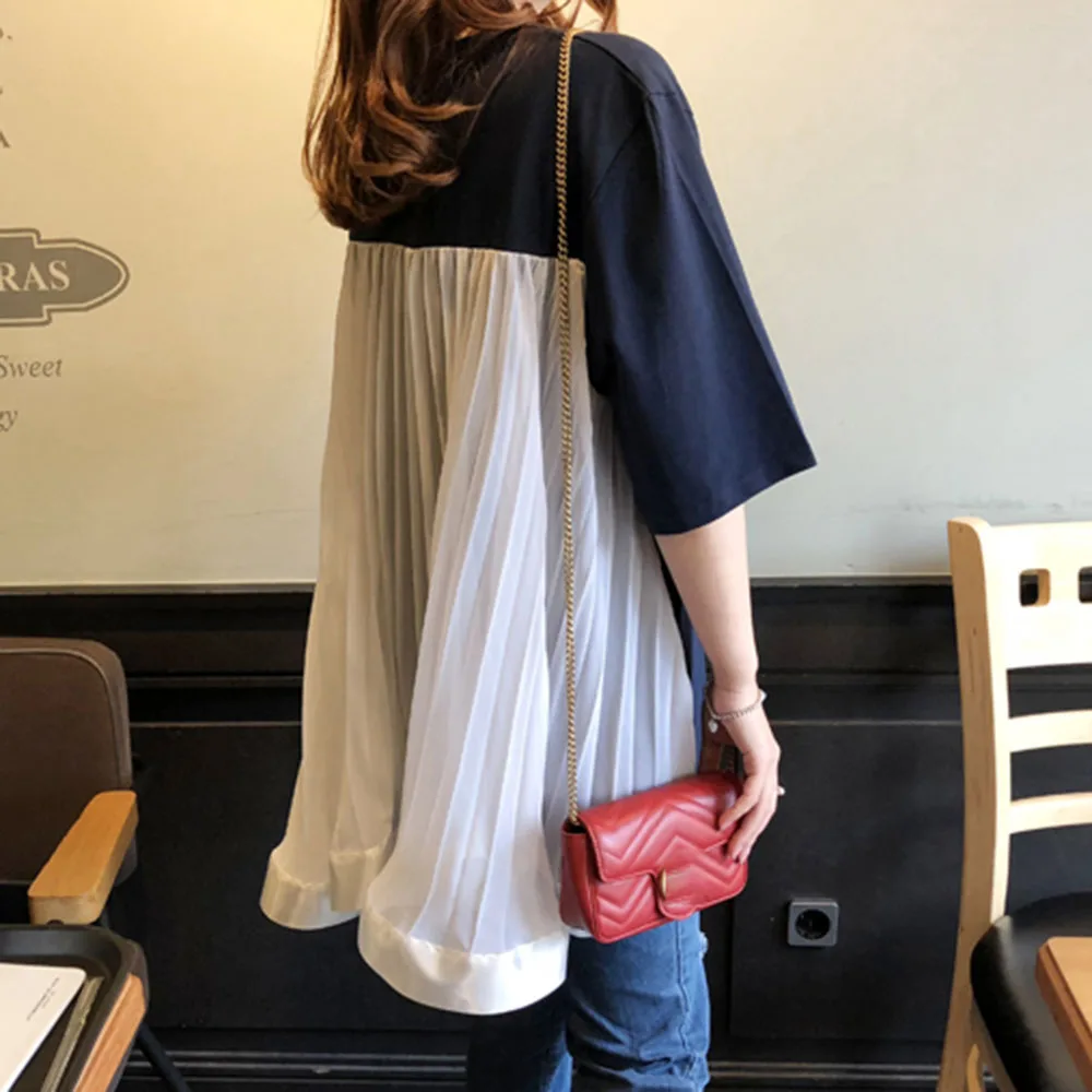 Short Sleeve T Shirt Women Korean Fashion Summer Fake Two Piece Mesh Patchwork Girl's Causal Tops Loose Female Shirts 2020 New|Блузки| |