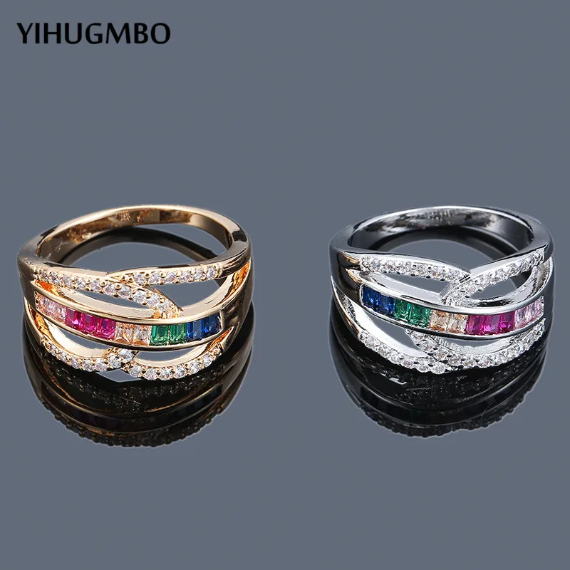 YIHUGMBO богемные кольца с радужным фианитом модные для женщин полые геометрические