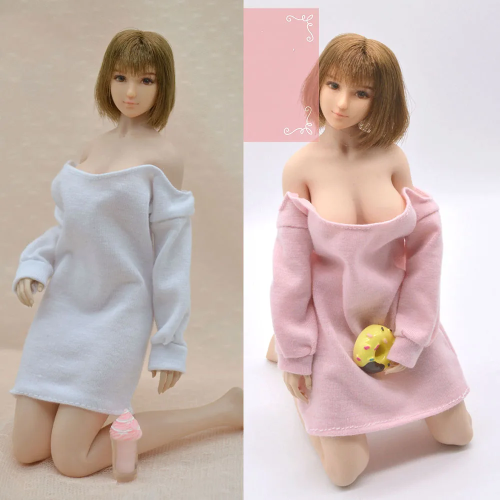 

White/Pink Color In Stock 1/6 Scale Sexy Female Soldier Clothes Home Girlfriend Style T-shirt Tops Model for 12'' Body