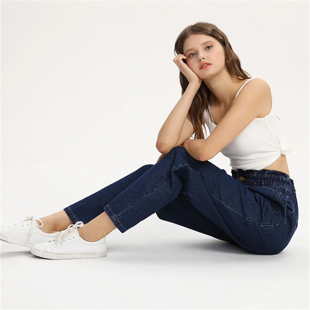 Женские джинсы с высокой талией Свободные повседневные широкими штанинами и