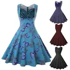 Женское винтажное платье с пышной юбкой, черное платье средней длины с V-образным вырезом, пышной юбкой в стиле ретро, элегантная модель для офиса и вечеринок, на лето