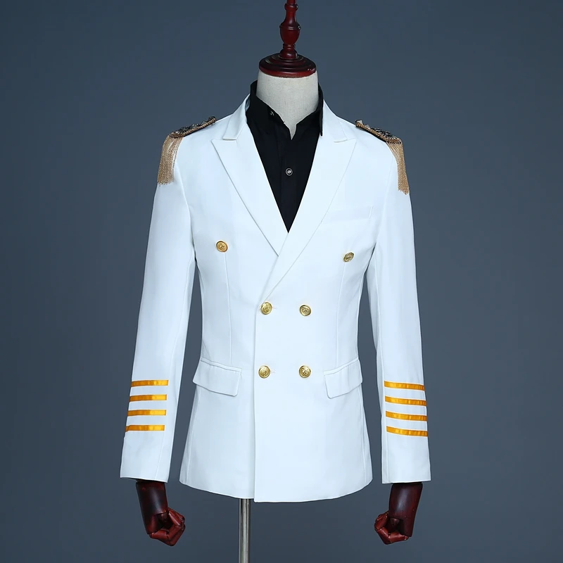 Двухцветный костюм капитана двубортный мужской военный комплект с кисточками и