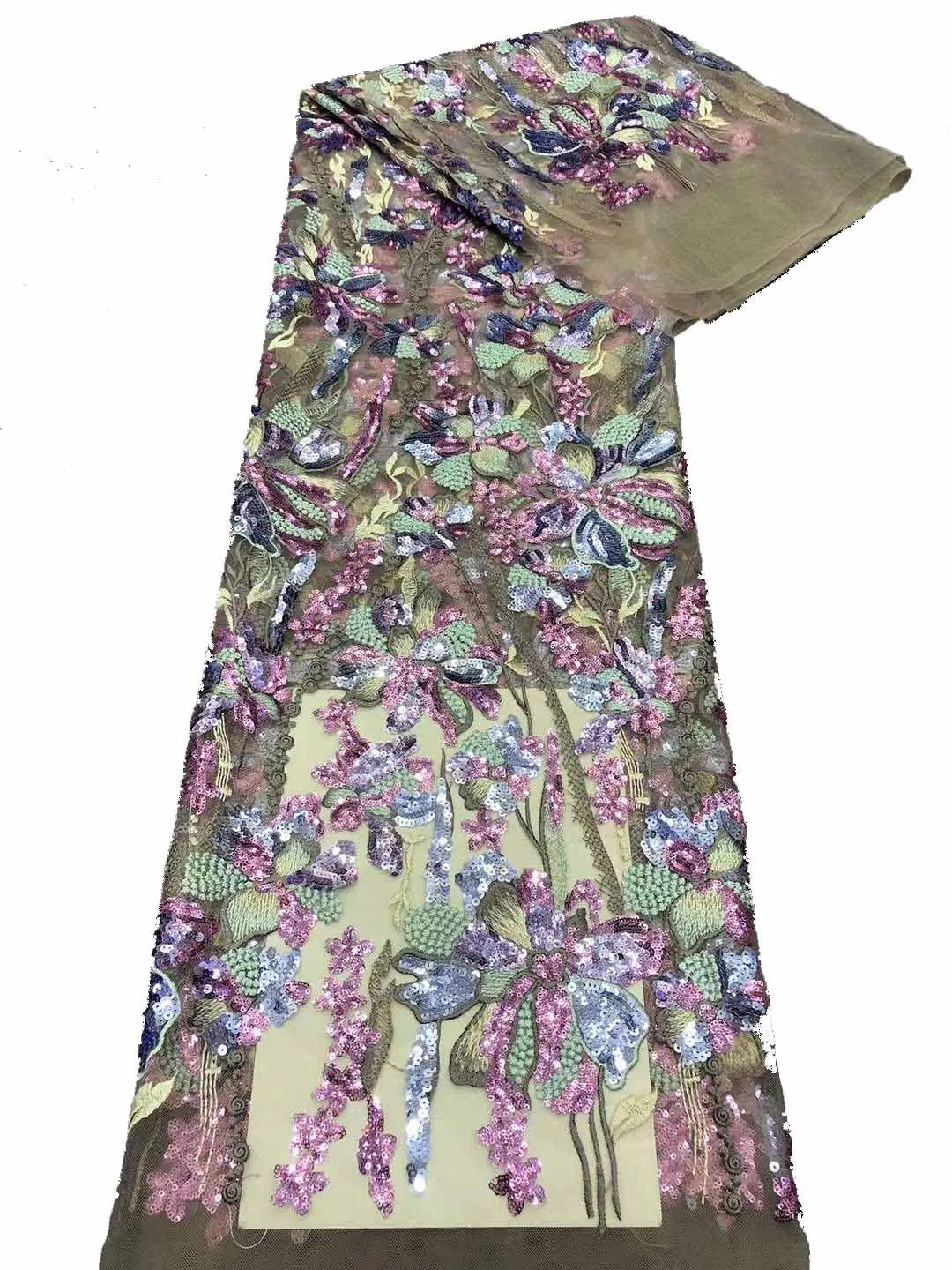 

High Quality African Lace Fabric Sequins Tulle Embroidery Craft Sewing For DIY Design Evening Party Wedding Gown Dress 5 Yards