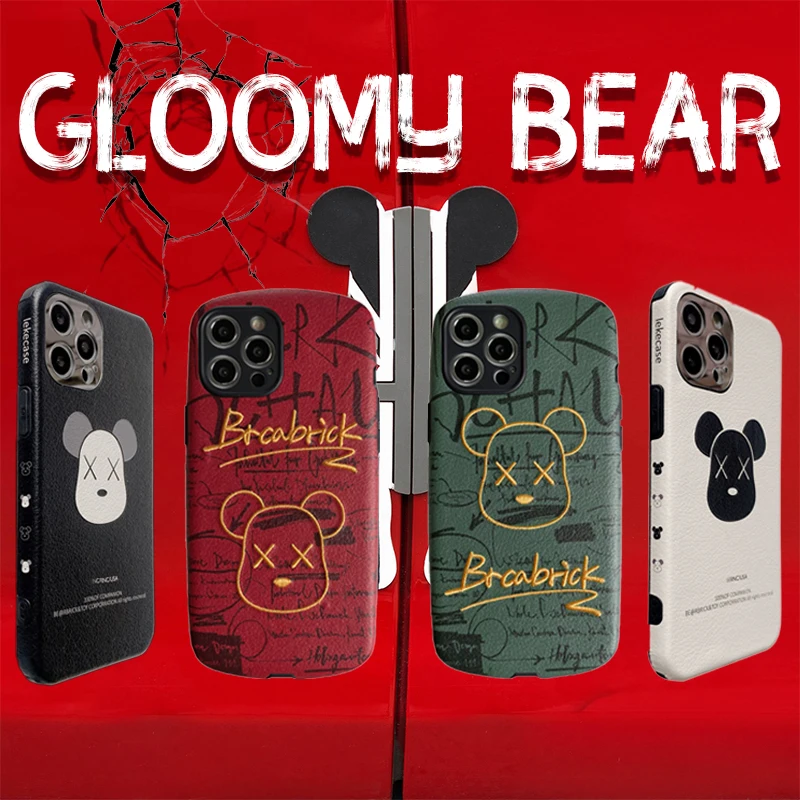 

Gloomy Bear Case For iPhone 11 12 13 Pro Max Mini 7 8 Plus XR X XS MAX Fashion Leather Trend Creative Minimalism INS Cover