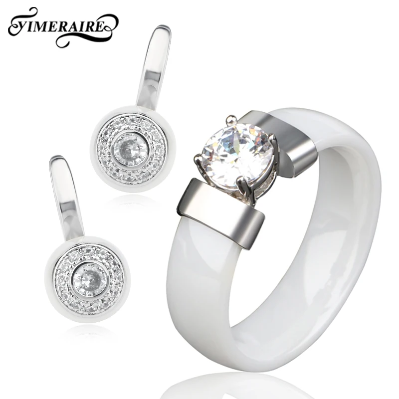 

Украшения в современном стиле, наборы для женщин, круглые большие кристаллы, женские гладкие керамические черно-белые розовые серьги и коль...