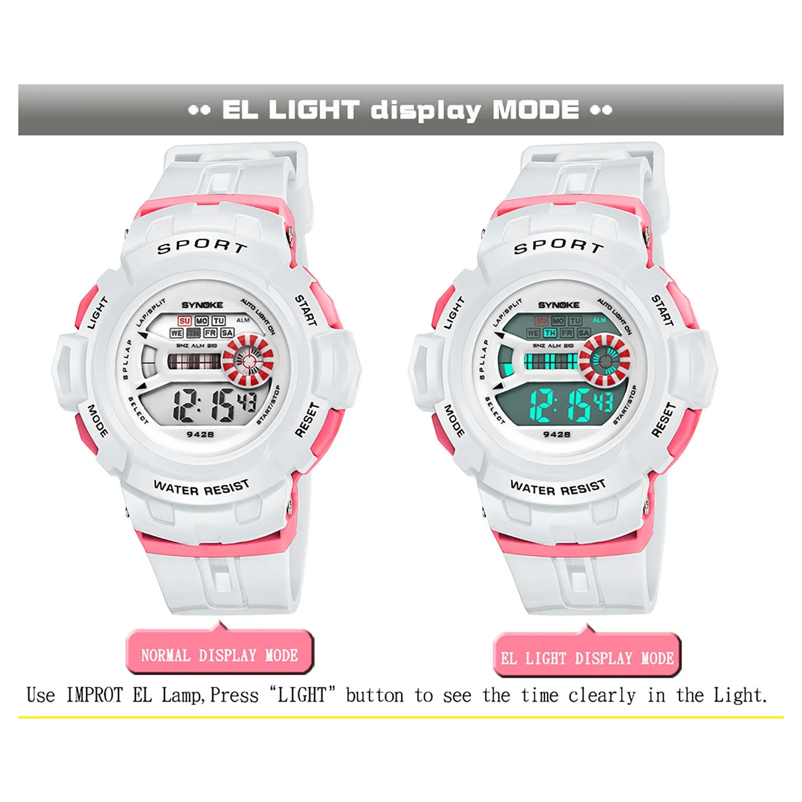 Детские цифровые часы многофункциональные водонепроницаемые светящиеся