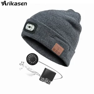 Unisex Bluetooth Beanie Hat with Light Built-in Speaker Mic Headlamp Cap with Headphones Tech Gift for Men Women Knitted Hat