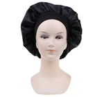 Женская сатиновая шапочка для сна, однотонная шапочка для душа, с регулировкой длины волос, 58 см