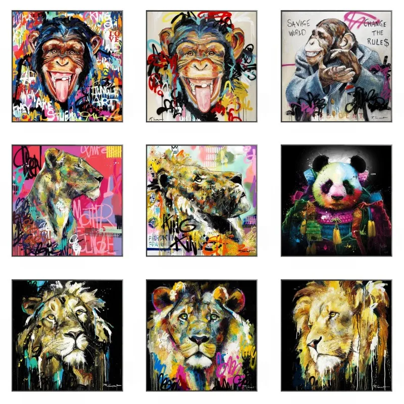 

Graffiti Art Animal Monkey Pig Panda Canvas Painting On The Wall Art Posters Prints Wall Pictures for Kid's Room Home Cuadros