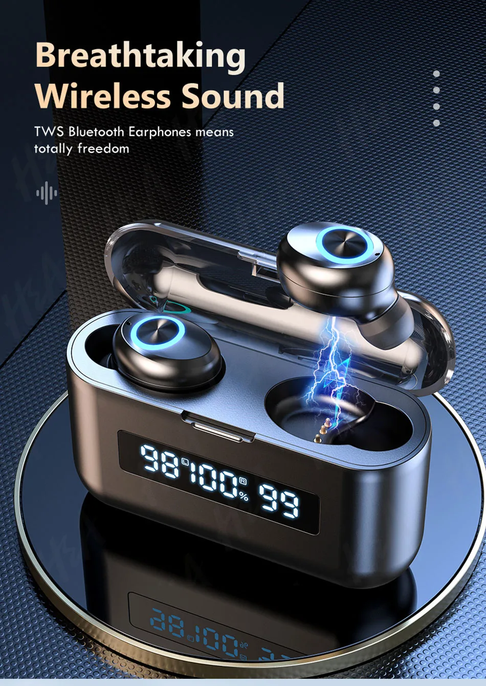 

Wireless Headphones TWS Bluetooth Earphones 2200mAh Charging Box Sports Waterproof Headsets HiFi Stereo Earbuds with Microphones