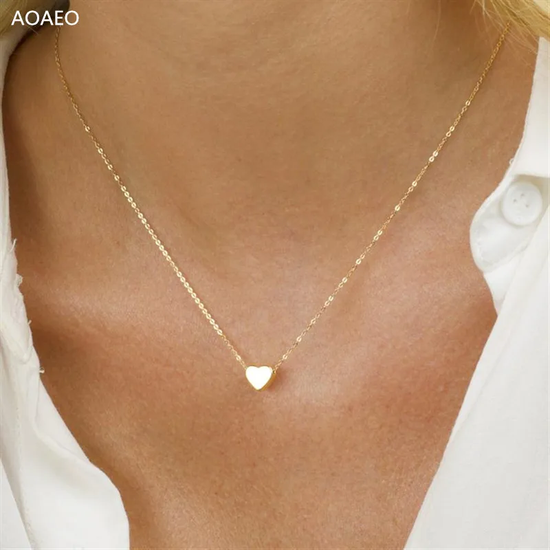 Изысканное мини-ожерелье с сердечком, золотое ожерелье с розовым золотом, маленькое ожерелье для мамы, подарок
