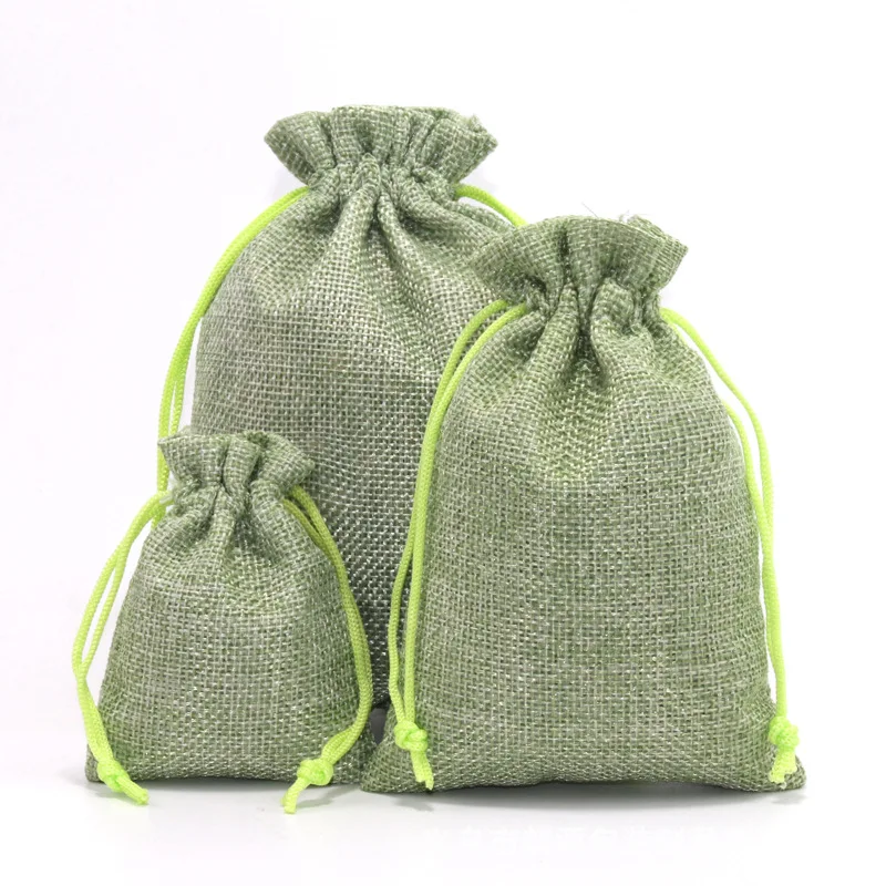 50pcs Multi-size Drawstring Linen Bag Jewelry Candy Biscuit Packaging New Year Wedding Birthday Party Gift Storage Bag