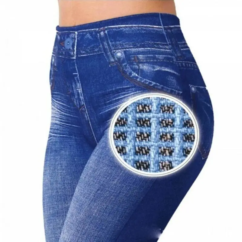 Women Fleece Lined Winter Jeggings Seamless Faux Jeans Denim Slim Pencil Pants | Женская одежда