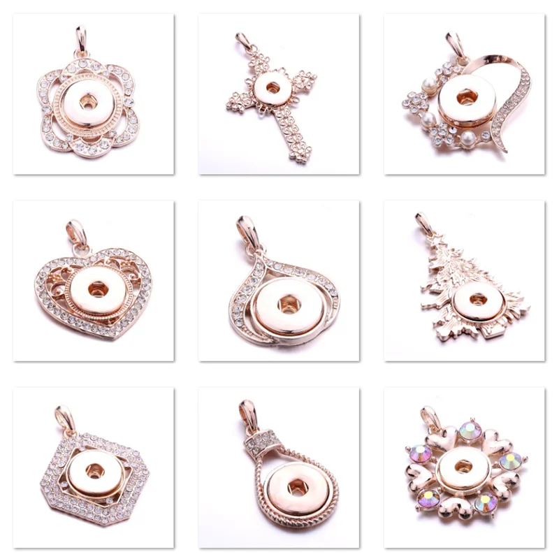 Любовь Крест Дерево Цветок розовое золото 18 мм металлическое ожерелье с кнопкой