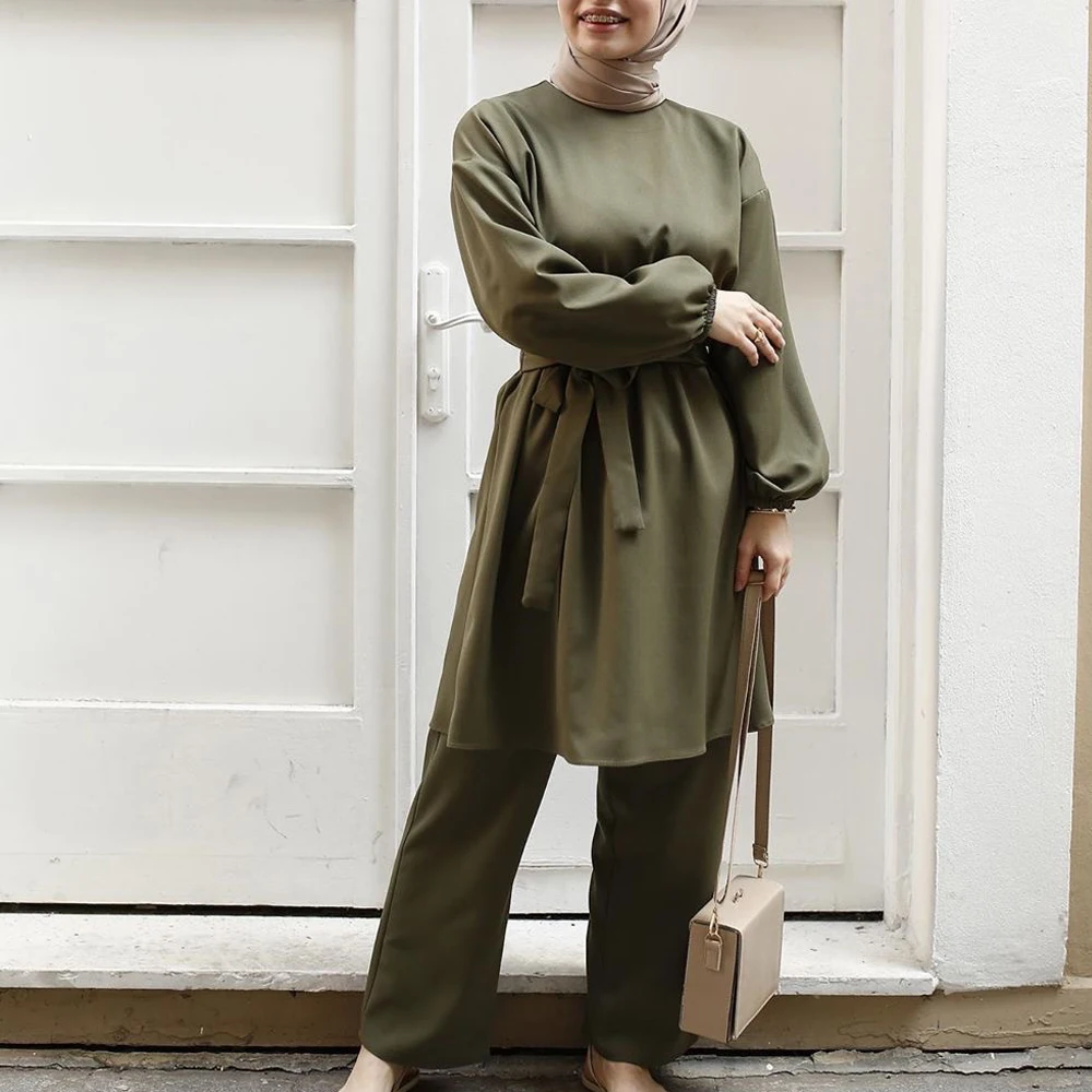 Eid комплекты для мусульман из двух частей турецкие топы и штаны Vetment Femme Hijab платье