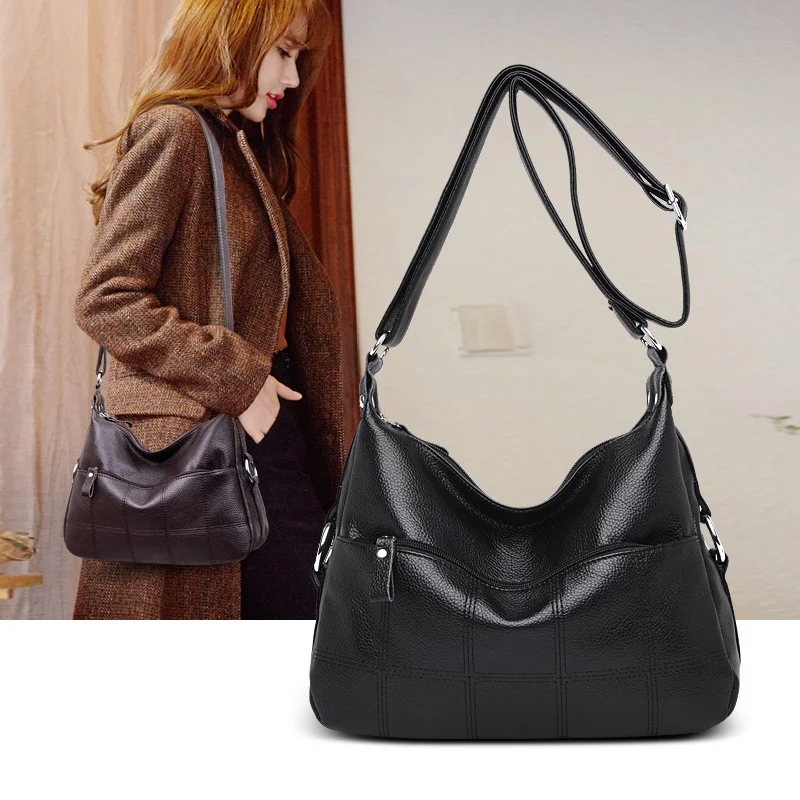 Женская сумка мессенджер из мягкой кожи с 2 карманами сумки известных брендов