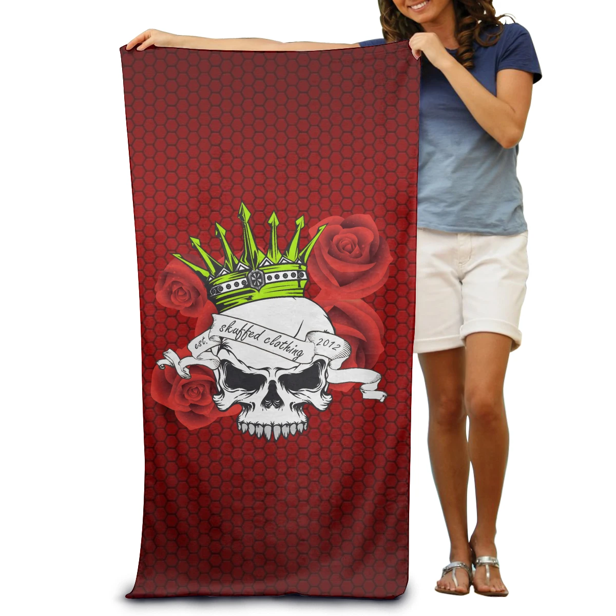 

Skull With Crown And Rose Soft Towel Fashion Wearable Beach Spa Wash Clothing Diving Suit Change Swim Robe Summer Pool Swimming