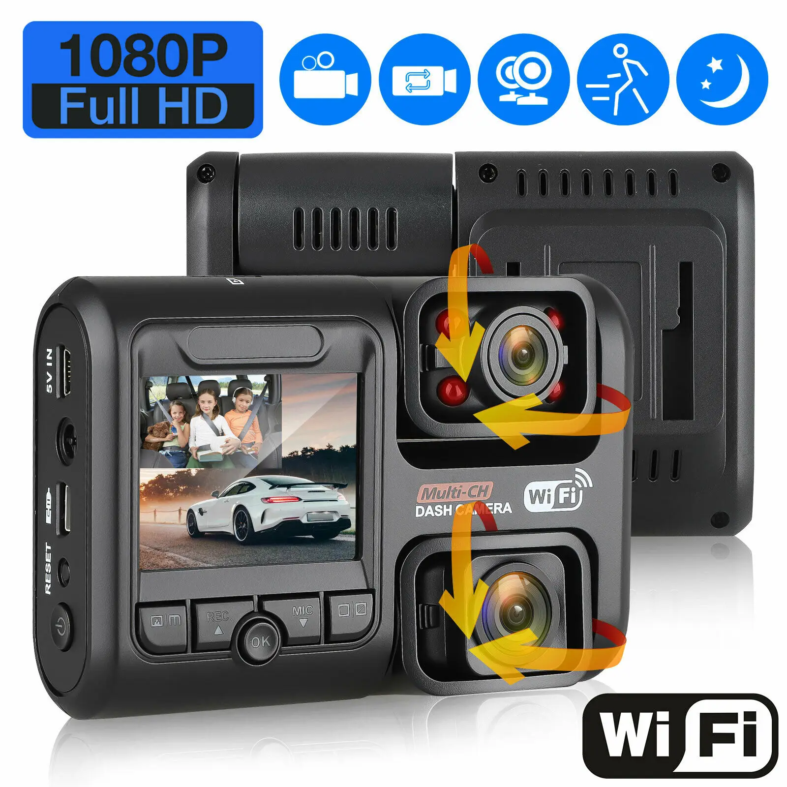 2020 новый видеорегистратор с двойным объективом и Wi Fi 1080P передняя внутренняя