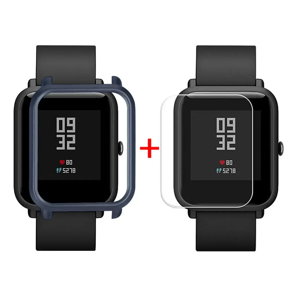 Dark Blue Тонкий цветной чехол из поликарбоната с защитной рамкой для часов Huami Amazfit Bip Younth с защитой экрана - Цвет: Dark Blue