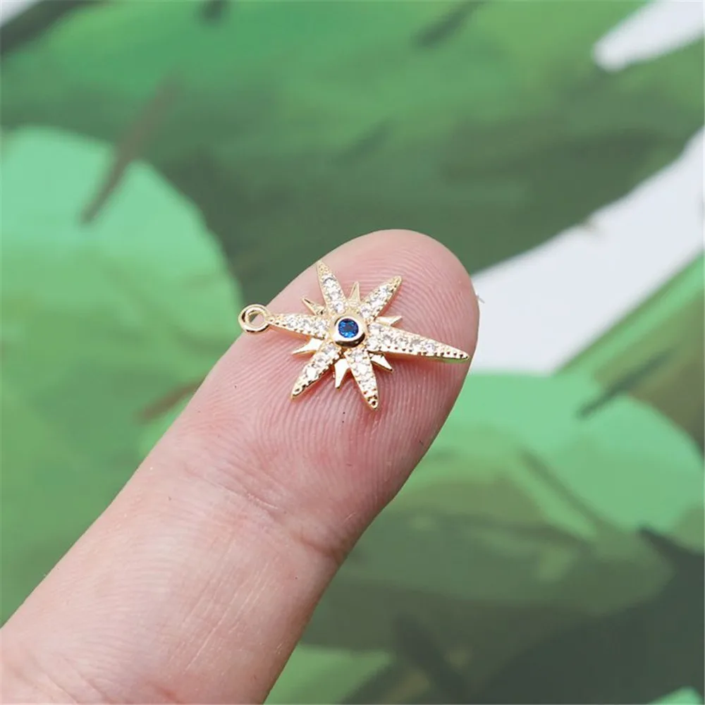 

Large 18K copper set gold color set zircon Multi Angle Star pendant handmade DIY bracelet pendant jewelry material