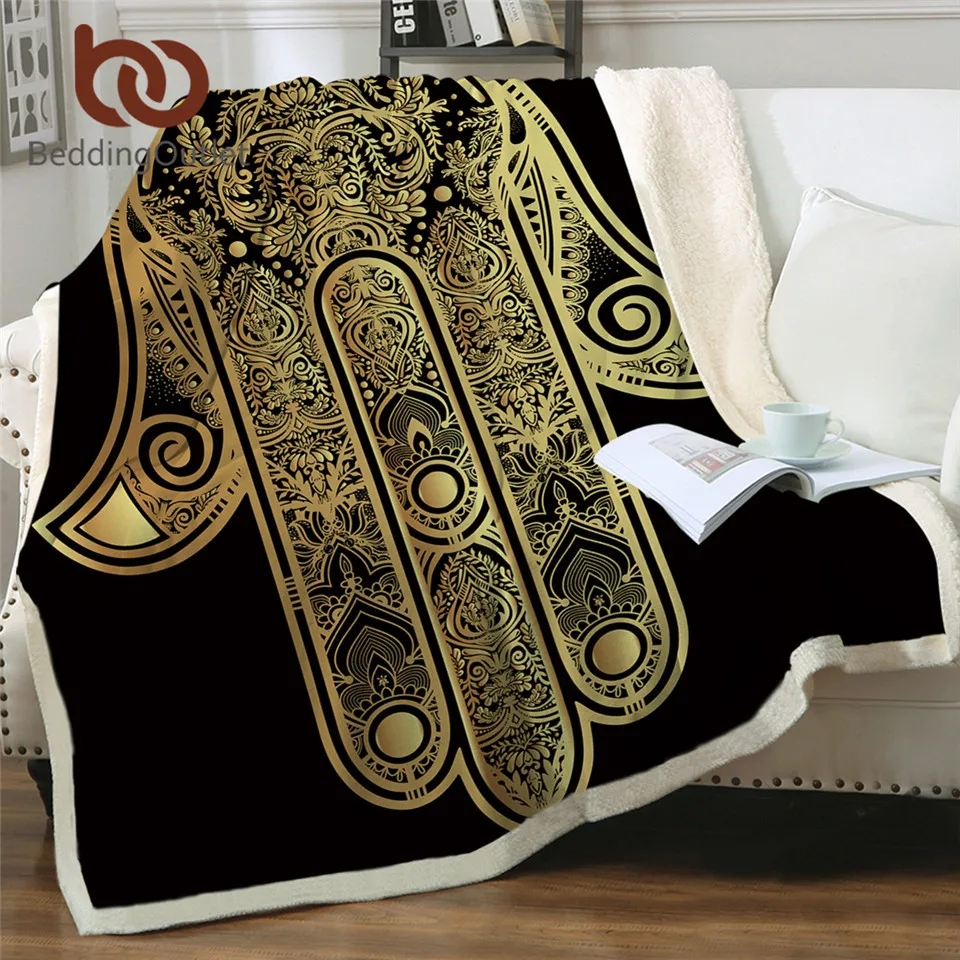 

BeddingOutlet Hamsa Hand Throw Blanket on the Bed Vintage Boho Sherpa Fleece Blanket Velvet Plush Sofa Plaid Bedding 150x200cm