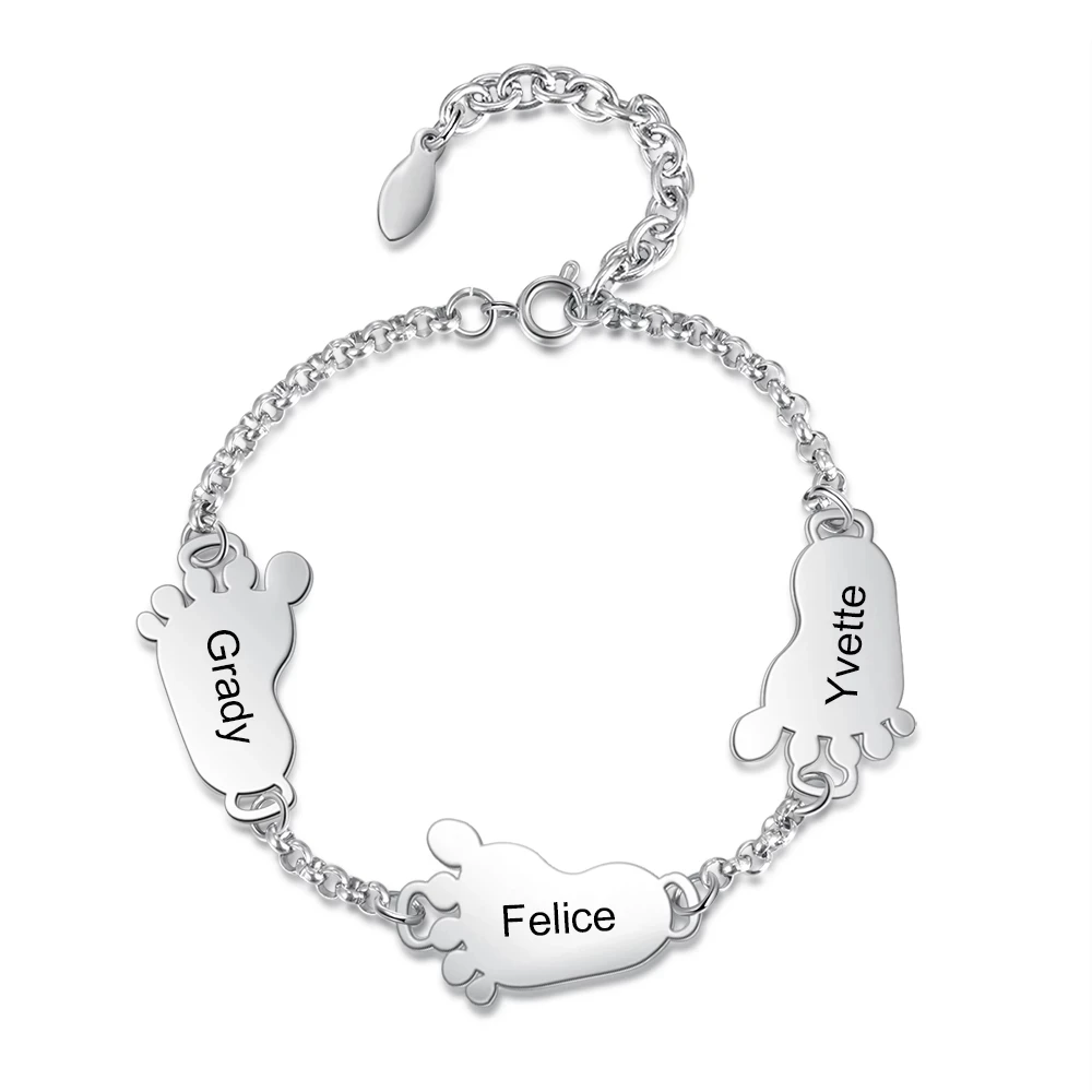 Custom Feet Name Bracelet Engraved Names Symbols Date Round Stainless Steel Adjustable Letter Bangle For Women Mom Kids Gifts