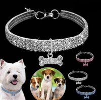 3 rows of rhinestone stretch line pet necklaces dog cat necklaces crystal collars dog accessories pet supplies wholesale