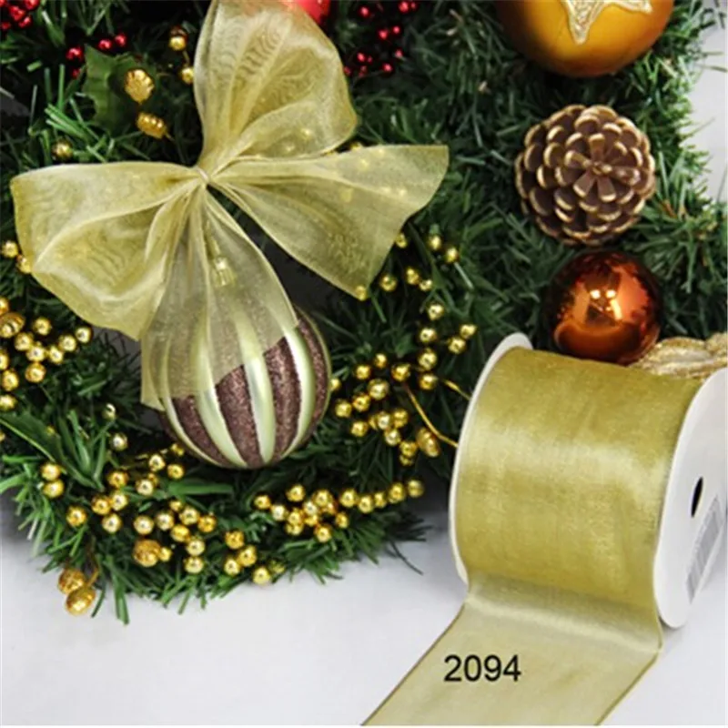 

63MM X 25yards Net gold metallic ribbon gift packaging wired edge ribbon N2094