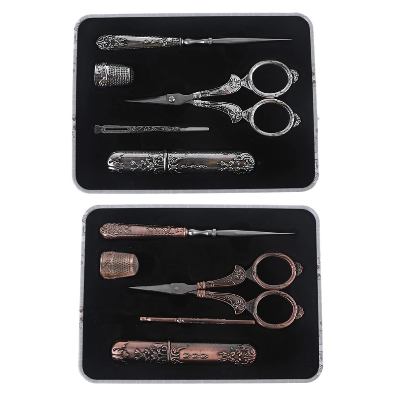 

29EA Vintage Embroidery Scissors Kit Needle Case Sewing Thimble Awl Needlework Tools Complete Antique Vintage Sewing Kit