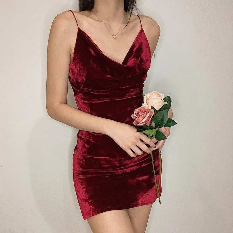 

High Quality Female Clothing Women's Dress Midi Party Sexy Sling Suede Split Graceful Solid color Sleeveless Casual Beach Vintag
