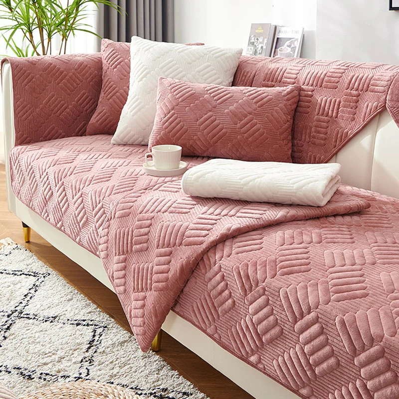 

Sofa Cushion Winter Plush Non-slip Thick Sofa Cover Cushion Flannel Sofa Cover Universal Solid Color Warm Sofa Towel Seat Cover