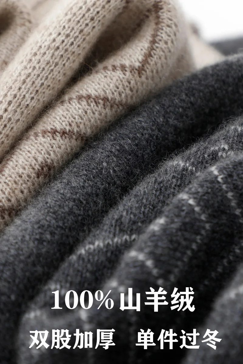 

New Autumn Winter 100% Pure Cashmere Men Thickened Jacquard Casual O-neck Computer Knitted Thick Pullovers Sweater Size S-3XL