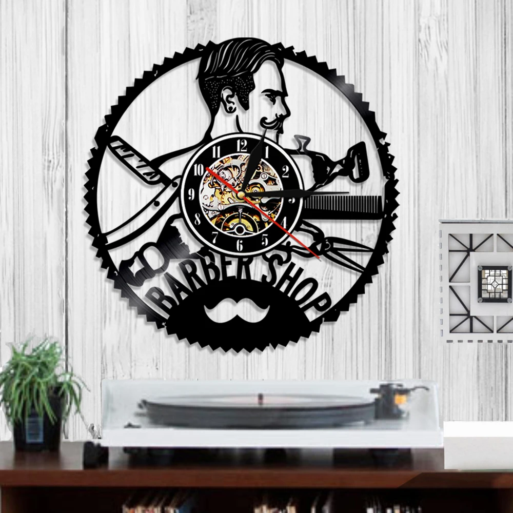 Часы мужские настенные с виниловой пластиной светодиодные бесшумные украшения