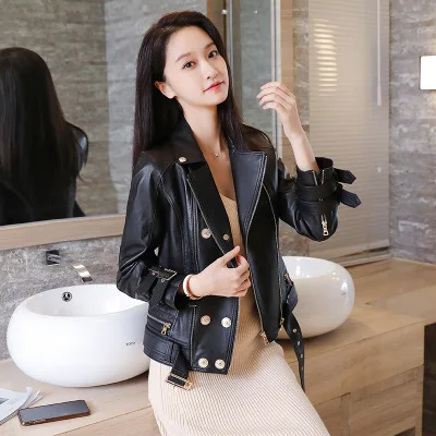 Tao Ting Li Na Women Spring Genuine Real Sheep Leather Jacket R44