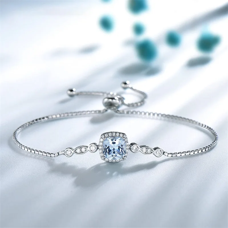 BK Небесно Голубой сапфир Браслеты для Для женщин и девочек с простым настоящим 925