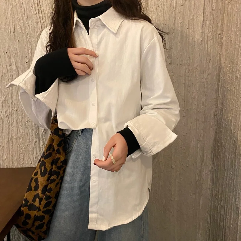 

Student Shirt Frosted White Shirt Female Design Sense Minority Top Spring New Long Sleeve Inside And Outside Temperament Fashion