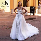 Роскошное свадебное платье-Русалка со съемным шлейфом, Кружевная аппликация, винтажное роскошное свадебное платье с открытой спиной, сексуальные свадебные платья