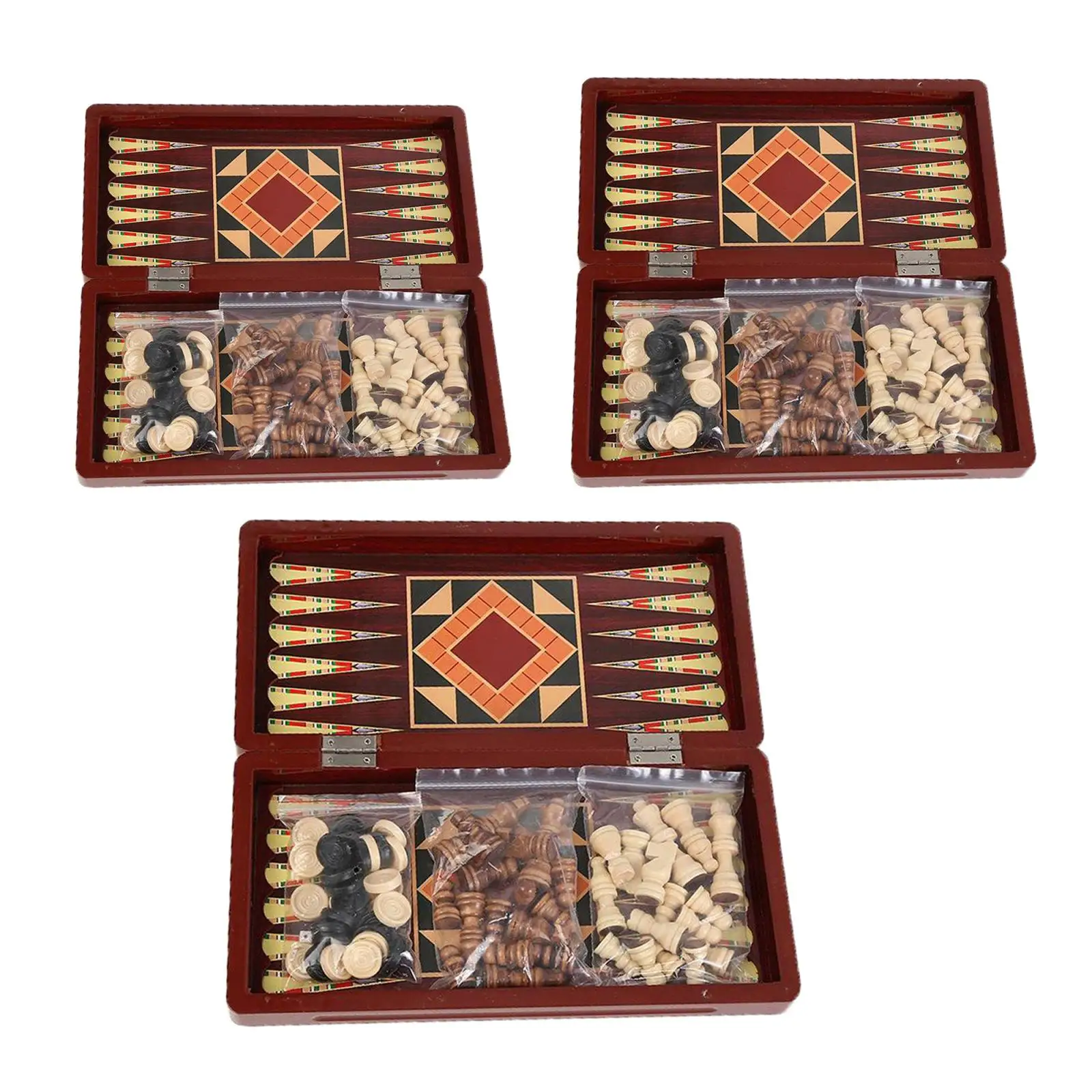

3 IN 1 Wooden International Chess Set Checkers Puzzle Game For Kids Adults