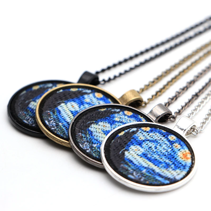 Тканевая вышивка Ван Гог Знаменитые Картины Звездная ночь ожерелье Модные