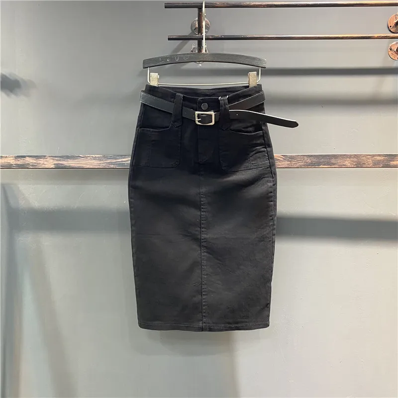 Женская Облегающая джинсовая юбка с разрезом и завышенной талией весна-лето |