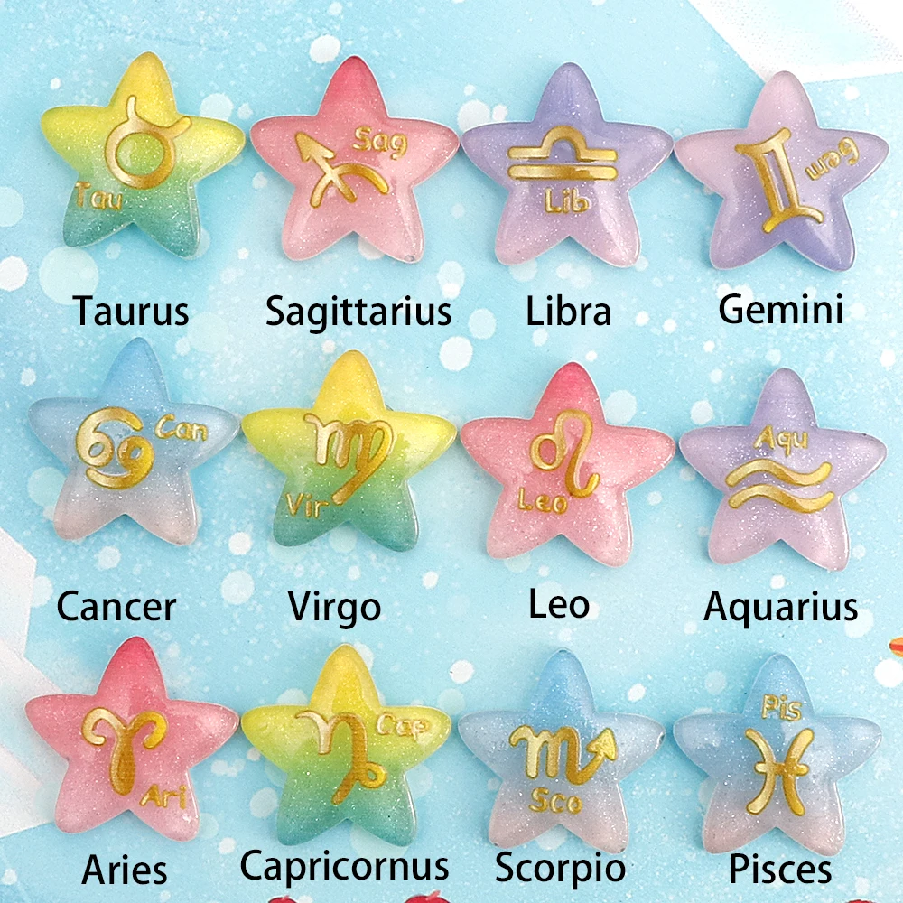 

10pc/lot 2.8cm Pentagram Resin Embellishments Zodiac Resin Flatback Cabochon For Hair Clothing Shoes DIY Home Decoration