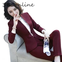 ladies office work wear formal business suits with pants and jackets coat elegant wine for women professional blazers pantsuits