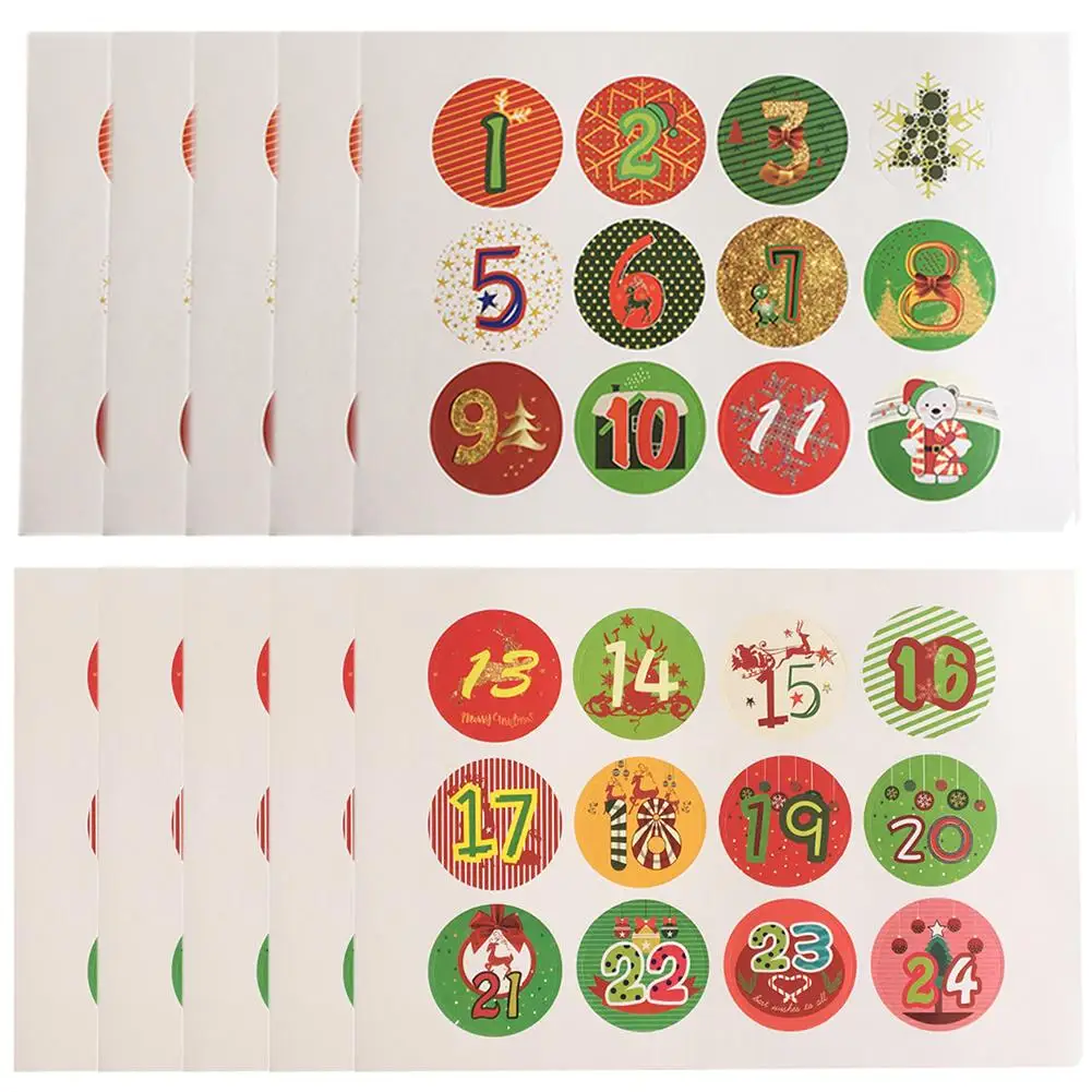 

120pcs 1-24 Christmas Advent Christmas Number Sticker Cookies Candy Sealing Sticker DIY Gifts Posted Baking Decoration