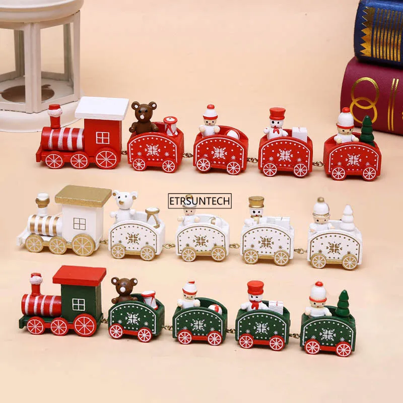 

Mini Wood Christmas 5 Knots Train Decoration Gift Christmas Train Sets Wooden Model Vehicle Toys New Year Xmas Gift For Children