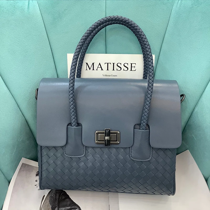 

Retro solid color hand-woven leather handbags new ladies large-capacity tote bag fashion all-match diagonal shoulder bag